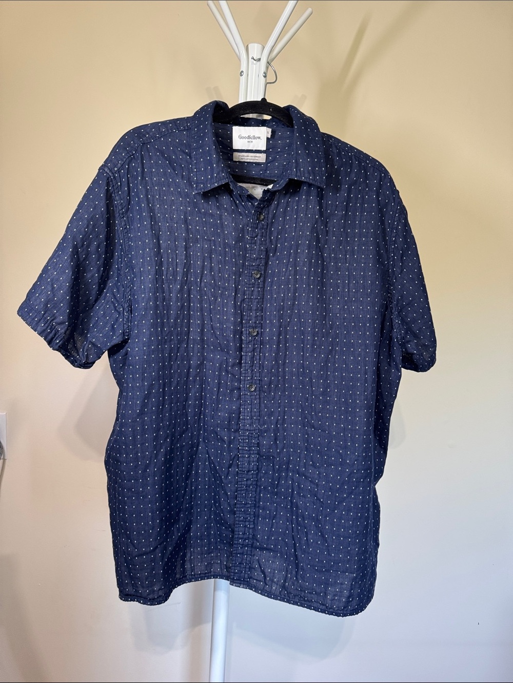 Goodfellow & Co Men’s Navy Shirt with White Micro Dot Pattern